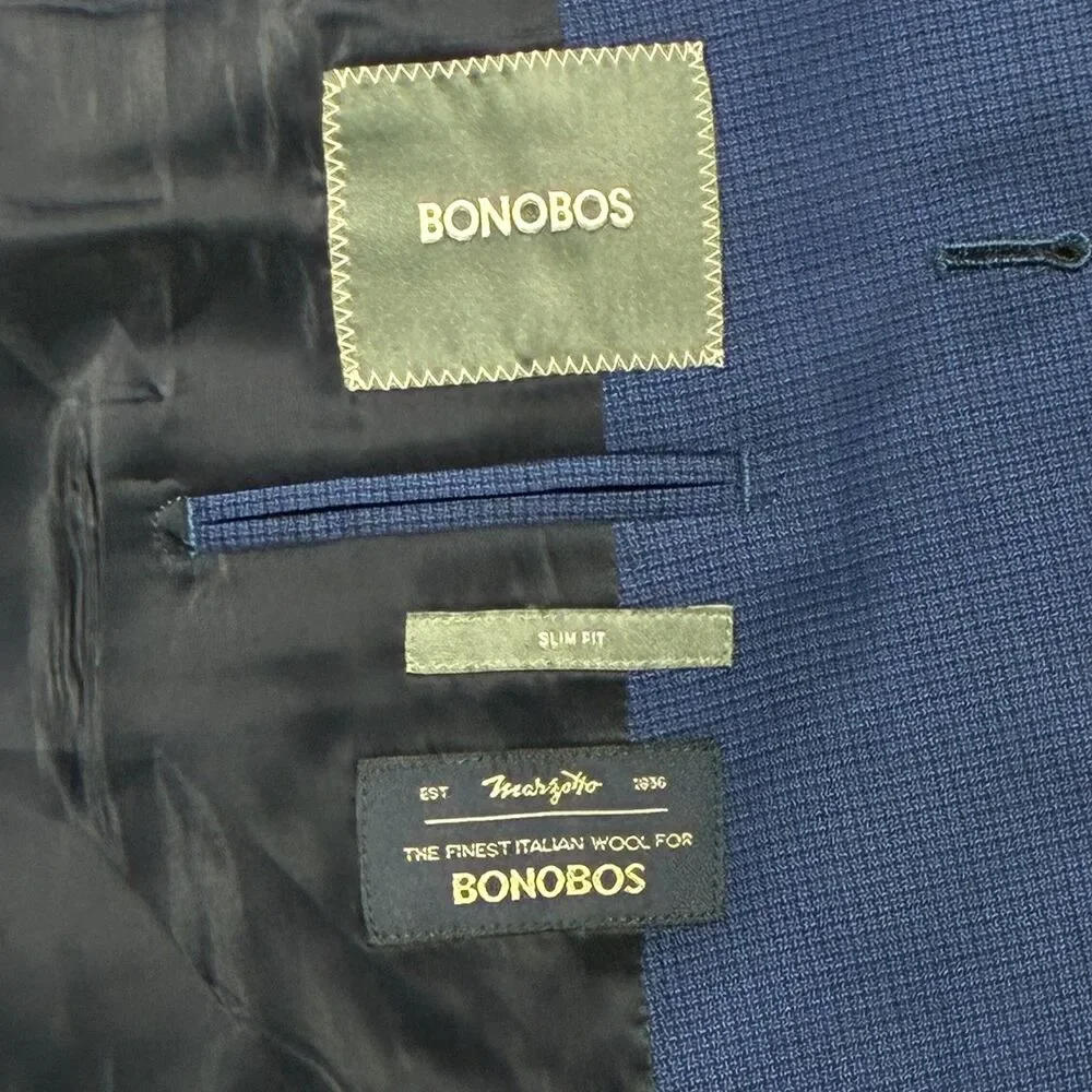 Bonobos Marzotto Italian Wool Royal Blue Micro Check Blazer 40S Slim Sport Coat